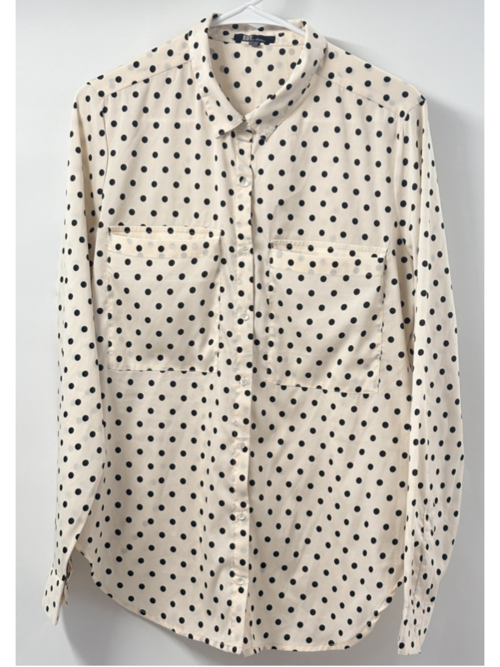 Kut from the Kloth Cream with Black polka dot collared button up long sleeve M